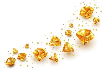 Golden diamonds scattered in a graceful arc against a white background.  Sparkling gems and glittering confetti create a luxurious, celebratory design
