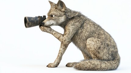 Fototapeta premium Coyote with a vintage camera, digitally rendered