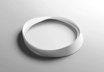 Abstract white ring, smooth curves, minimalist design, floating on light gray background.  Sophisticated and modern aesthetic