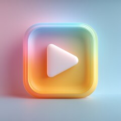 3D Rendering Colorful multimedia play button icon in a smooth, glossy design. Sosial media style icon