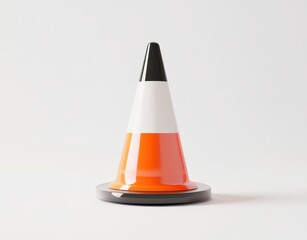 Orange White Black Traffic Cone on White Background