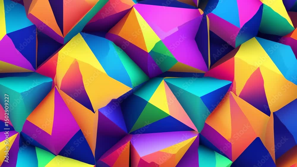 Poster dynamic geometric pattern with a spectrum of vibrant hues for an energetic digital backdrop