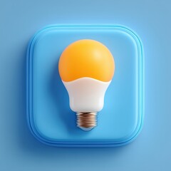 3D Rendering Light bulb graphic on a blue background, symbolizing innovation and ideas. Sosial media style icon
