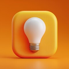 3D Rendering Light bulb icon on a vibrant orange background, symbolizing creativity and ideas. Sosial media style icon