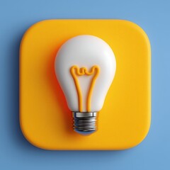 3D Rendering Light bulb design on a yellow background, symbolizing creativity and ideas. Sosial media style icon