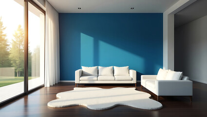 Modern living room interior design featuring elegant minimalist style with comfortable white couch and decor