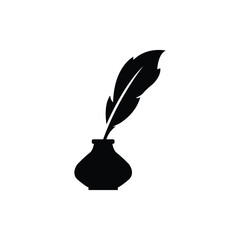 Best feather pen with inkpot silhouette vector art illustration.