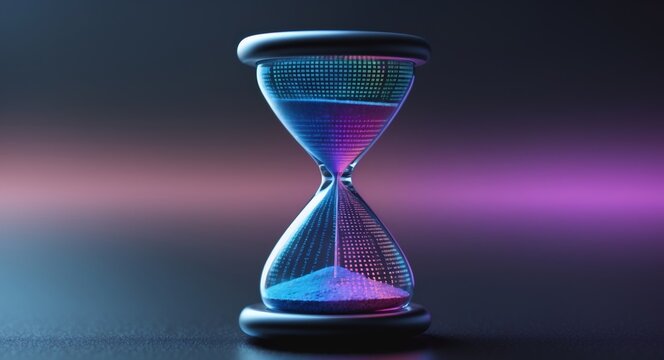 Digital Time. An Hourglass Filled with Binary Code Symbolizing the Flow of Data, Tech.