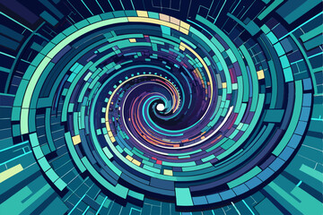 Futuristic abstract technology background featuring glowing concentric circles, radial lines, and blue neon dots on a dark gradient backdrop. Ideal for high-tech