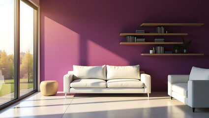 Modern living room interior design featuring elegant minimalist style with comfortable white couch and decor