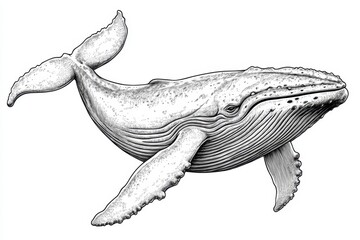 Fototapeta premium Detailed Ink Drawing of a Humpback Whale Oceanic Mammal Illustration