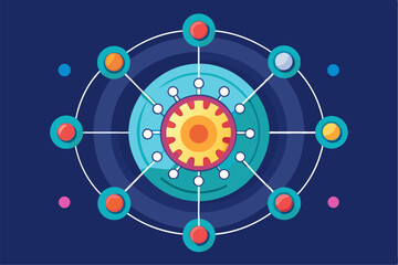 Futuristic abstract technology background featuring glowing concentric circles, radial lines, and blue neon dots on a dark gradient backdrop. Ideal for high-tech