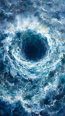 Fototapeta premium The image presents a watercolor painting that showcases a striking underwater scene, with swirling water exhibiting a mix of blue and white hues.