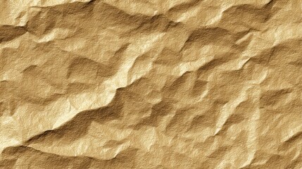 Ultra quality image of crinkled gold wrapping paper texture with shiny surface.