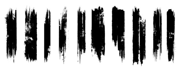 Grunge brush strokes, lines, ink smudges, hand-drawn scribble shapes.  Paint textures, dry brush effect. Marker underline. Vector illustration.