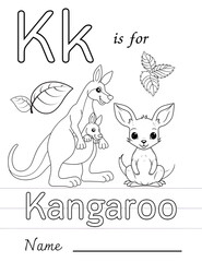 Cute animal cartoon coloring alphabet design with a fun heart for kids