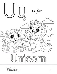 Cute Alphabet Coloring Page for Kids with Teddy Bear and Heart Design