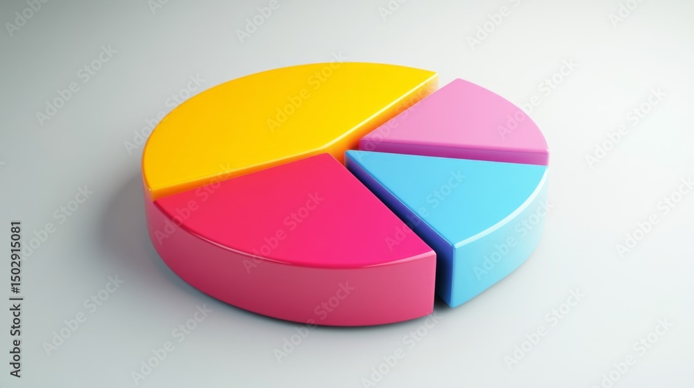 Poster clean d pie chart with three color parts on a white background
