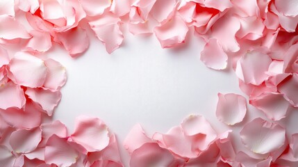 A visually striking arrangement of delicate pink rose petals filling a heart-shaped space, evoking feelings of love, romance, and beauty in a captivating manner.