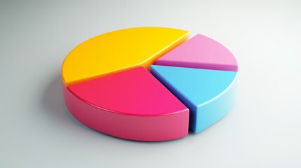 Clean D pie chart with three color parts on a white background