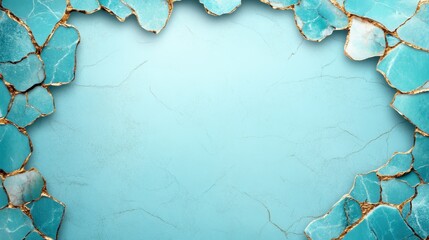 An artistic close-up of a turquoise surface framed by cracked edges portrays a unique texture, creating a captivating visual that invites exploration and imagination.