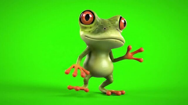 Cute Cartoon Frog Dancing on Green Screen