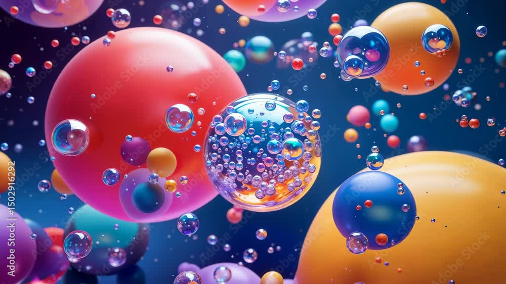 Aufkleber 4k colorful 3d animation of abstract bubbles and rainbow spheres in a creative background