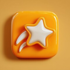 3D Rendering Glossy star icon on an orange background, symbolizing creativity and inspiration. Sosial media style icon