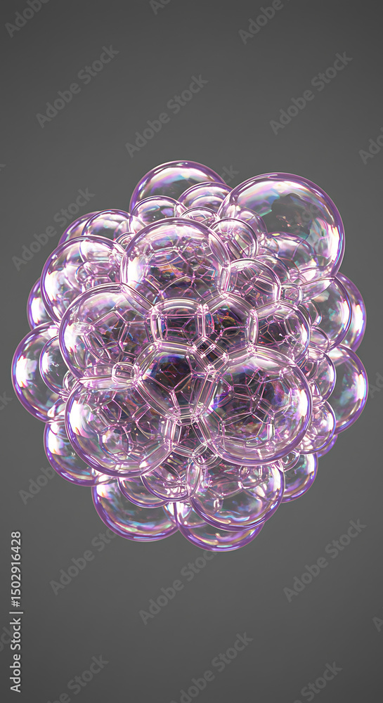 Poster abstract iridescent bubbles cluster of soap bubbles 3d render purple pink foam texture background