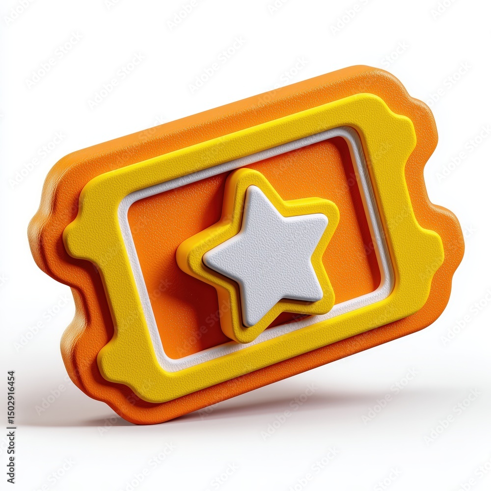 Poster 3d rendering colorful decorative object resembling a ticket with a star design, showcasing vibrant o