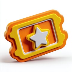 3D Rendering Colorful decorative object resembling a ticket with a star design, showcasing vibrant orange and yellow hues. Sosial media style icon