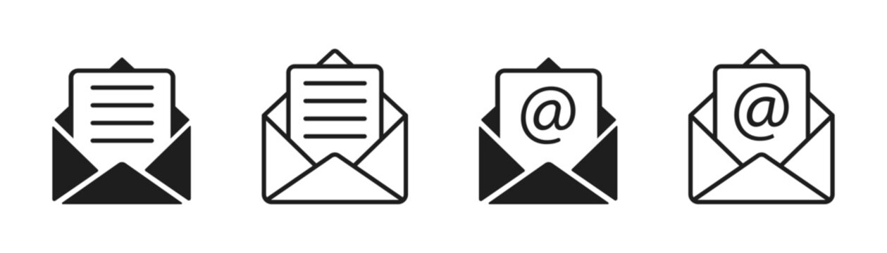 Mail or email icon set. Envelope symbol with letter. Vector illustration and PNG transparent