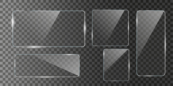 Glass plate frame Glossy window glass with reflections isolated on transparent surface