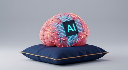 Brain with AI chip resting on a pillow for concept image.