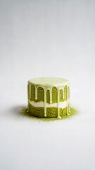Minimal Matcha Cake with Dripping Cream – Aesthetic Minimal Matcha Cake for Dessert Branding – Green Tea Minimal Matcha Cake for Japanese Bakery Menu