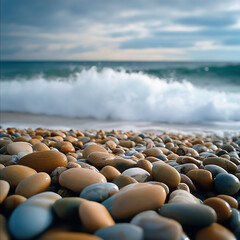 Obraz premium Sunny tropical beach with seashells spread along shore by blue sea high resolution picture