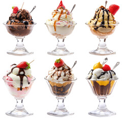 Collection of sundaes with ice cream and frozen desserts isolated on transparent background

