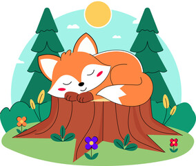 cute sleeping fox vector illustration