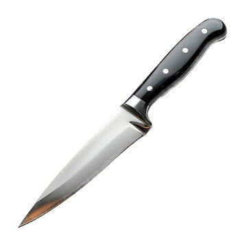 A knife with a black handle and a silver blade