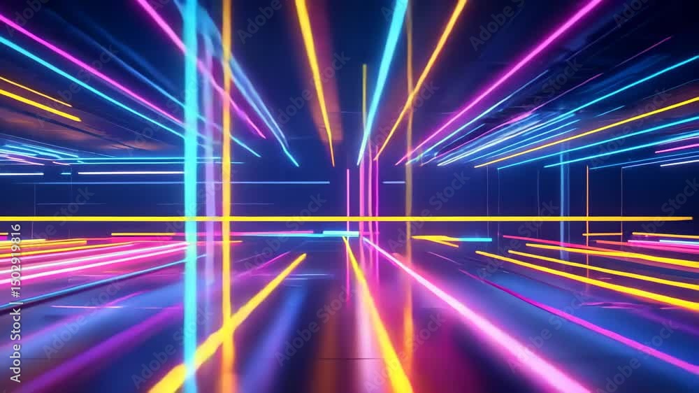 Poster dynamic abstract neon lines animation with vibrant colours