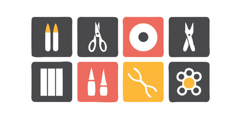 Craft supplies icons a colorful grid of tools