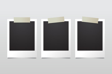 Set of editable realistic vector blank polaroid frames with slot tips. Ideal for photo collages, scrapbooks, and digital designs.