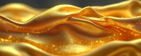 Obraz premium Golden fabric waves, close-up. Background blur. Luxury texture