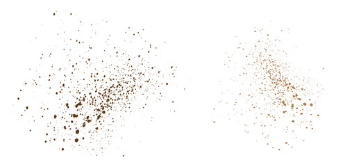 Brown particles chocolate dust isolated splatter background