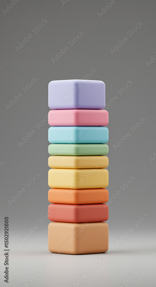 Poster stack of pastel colored cubes abstract minimalist geometric design 3d render