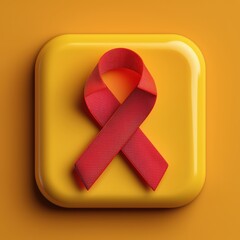3D Rendering A textured ribbon on a vibrant yellow background, symbolizing awareness and support. Sosial media style icon