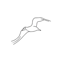 Flying albatross line art silhouette vector illustration icon.