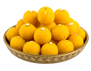 Besan Ladoo in Decorative Bowl – Traditional Indian Sweet Isolated on White