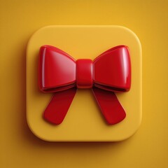 3D Rendering A shiny red bow on a yellow background, conveying a sense of celebration or gift-giving. Sosial media style icon