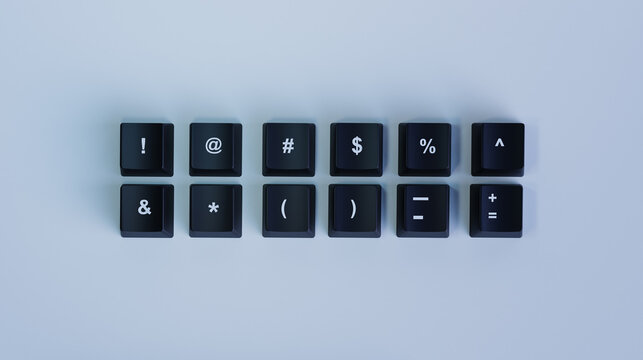 Black Keyboard Keys with Special Characters and Symbols &ndash; 3D Rendering on Light Background